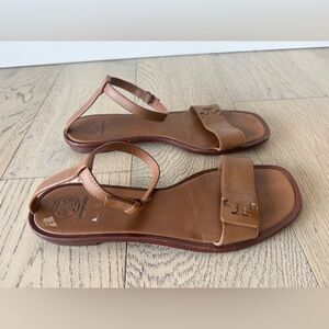 Tory Burch Gabrielle sandals with an ankle strap in royal tan veg nappa leather